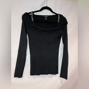 White House Black Market Marilynn Sweater, Beaded Strap Detail, Size S